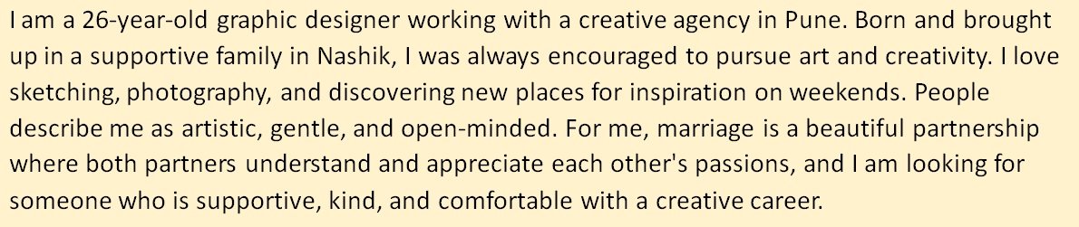 About Me in Marriage Biodata Creative, Designer, Media