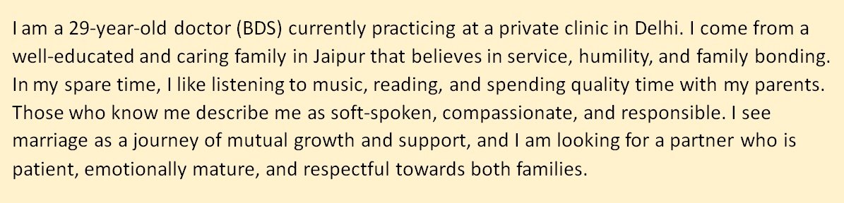 About Me in Marriage Biodata Doctor, Healthcare Professional