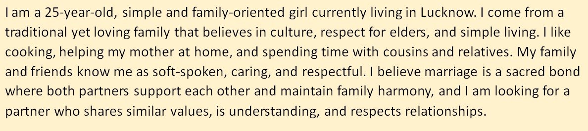 About Me in Marriage Biodata Simple Family Oriented