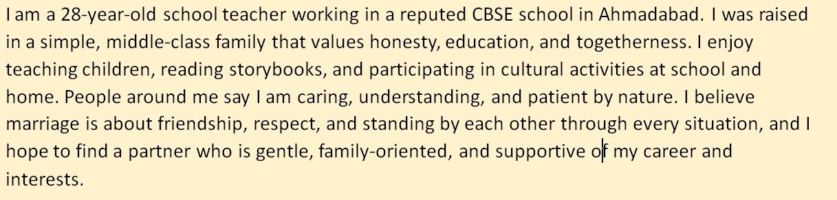 About Me in Marriage Biodata Teacher, Education Field