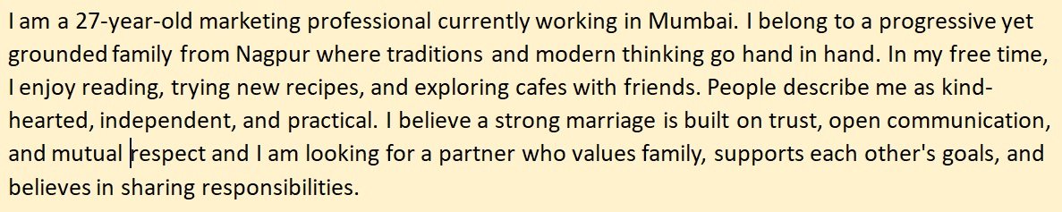 About Me in Marriage Biodata Working Professional