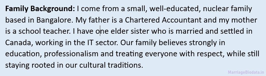 Family Background in Marriage Biodata accountant