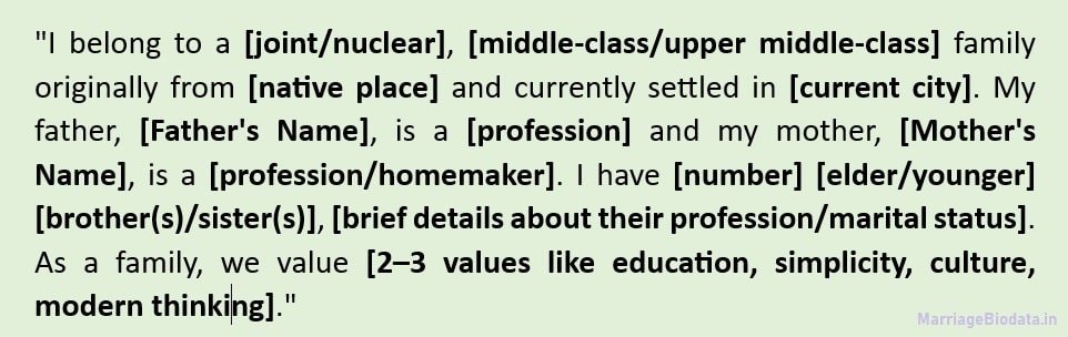 Family Background template for Marriage Biodata