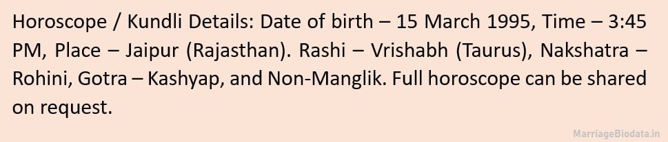 Format for Horoscope in marriage biodata Short Style