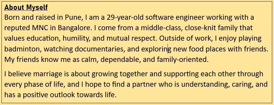 Marriage Biodata About myself