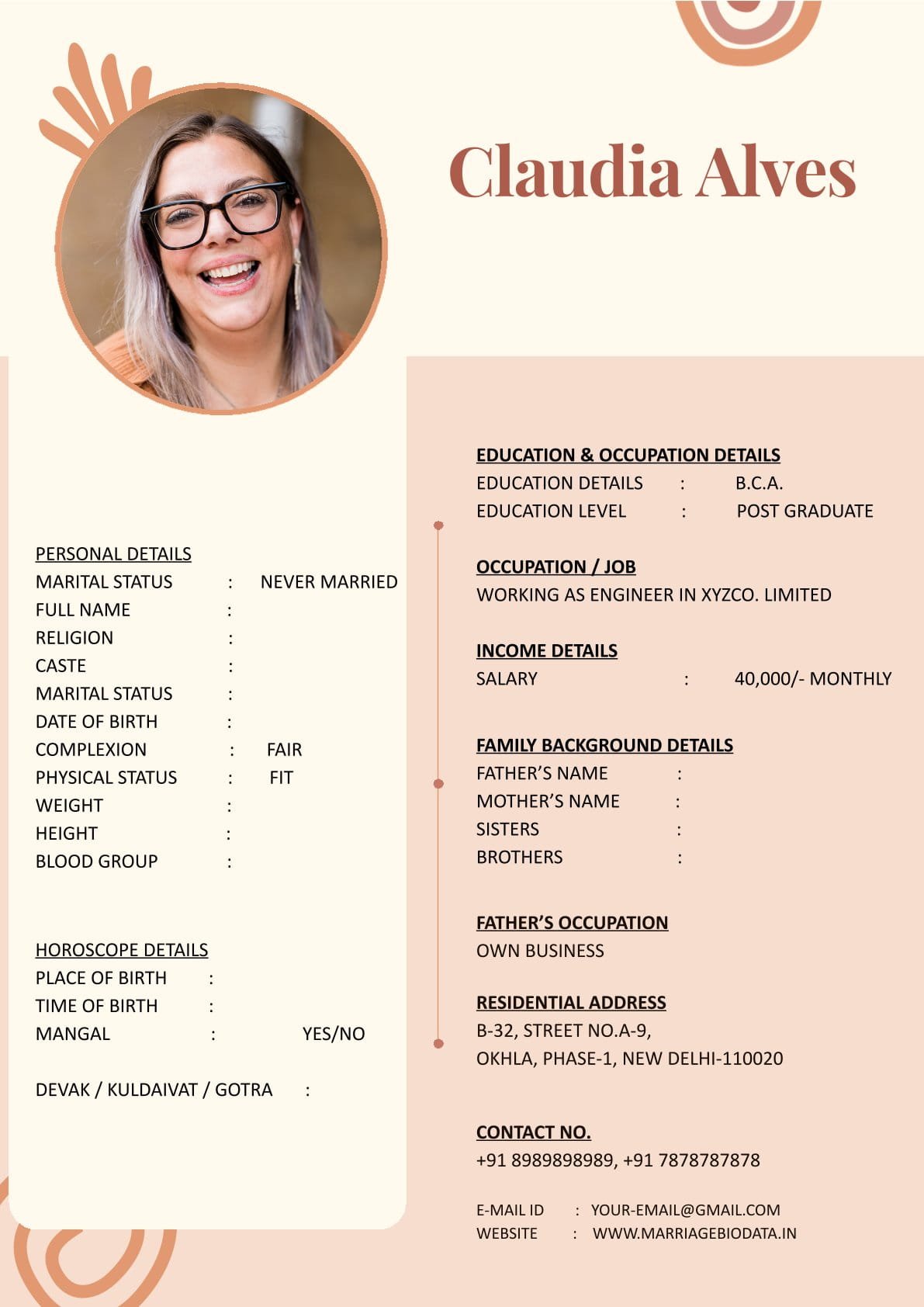 Beautiful Marriage Biodata Format Word Free Download