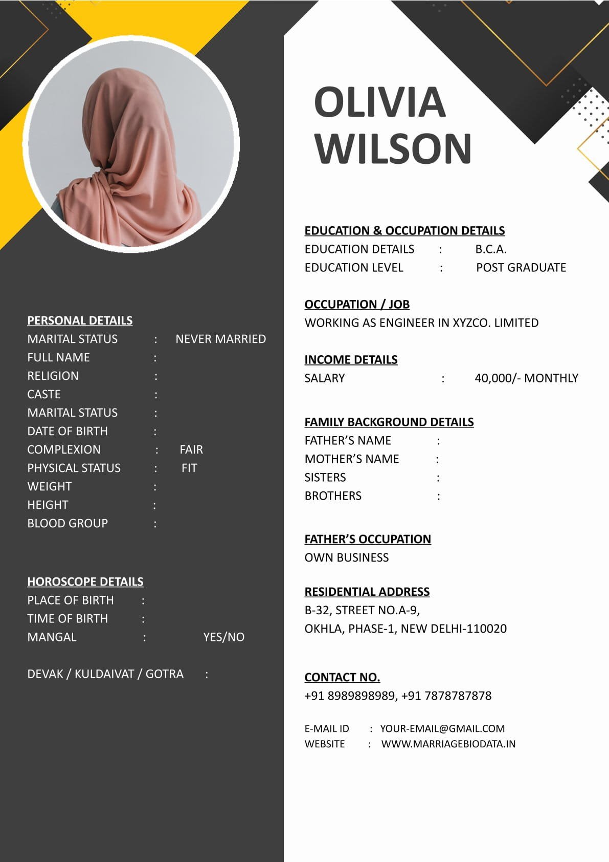 Best Wedding Biodata Word Template Free