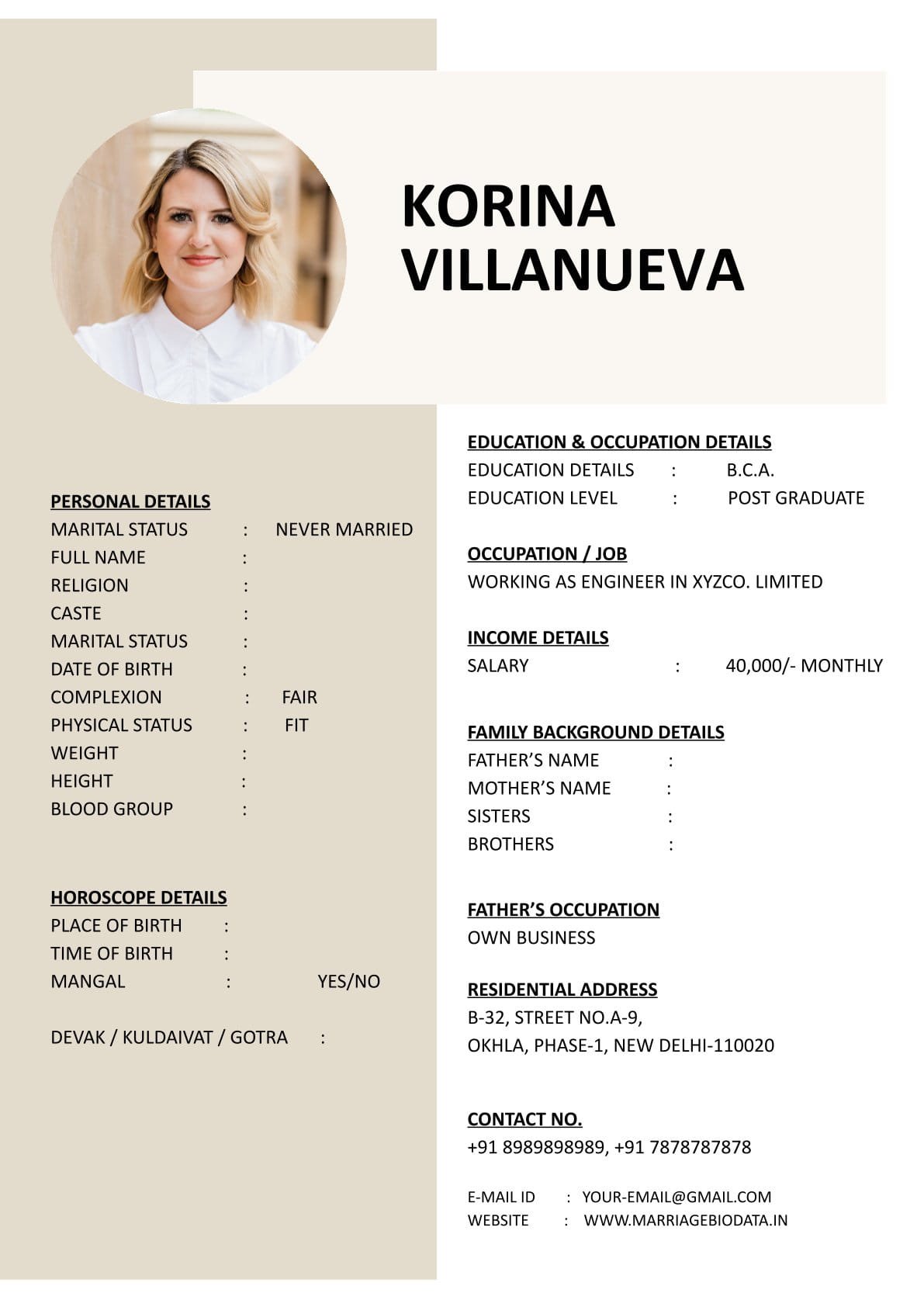 Clean Marriage Biodata Word Template Download