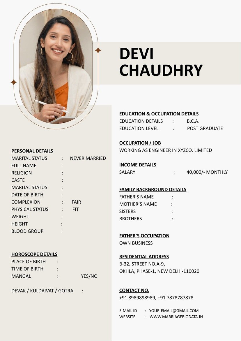 Clean Wedding Biodata Template Word Easy Editing