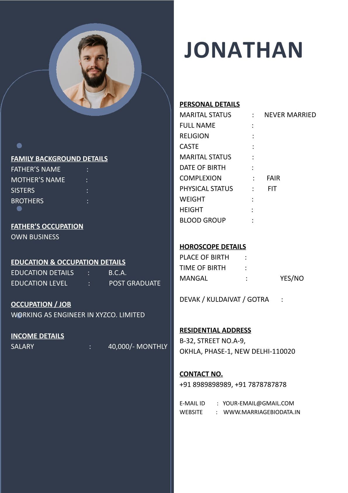 Clean and Simple Marriage Biodata Template Free