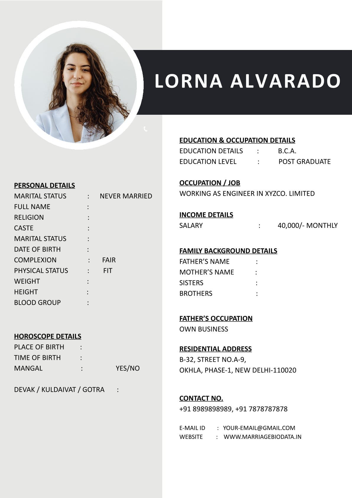 Download Marriage Biodata Word Latest File