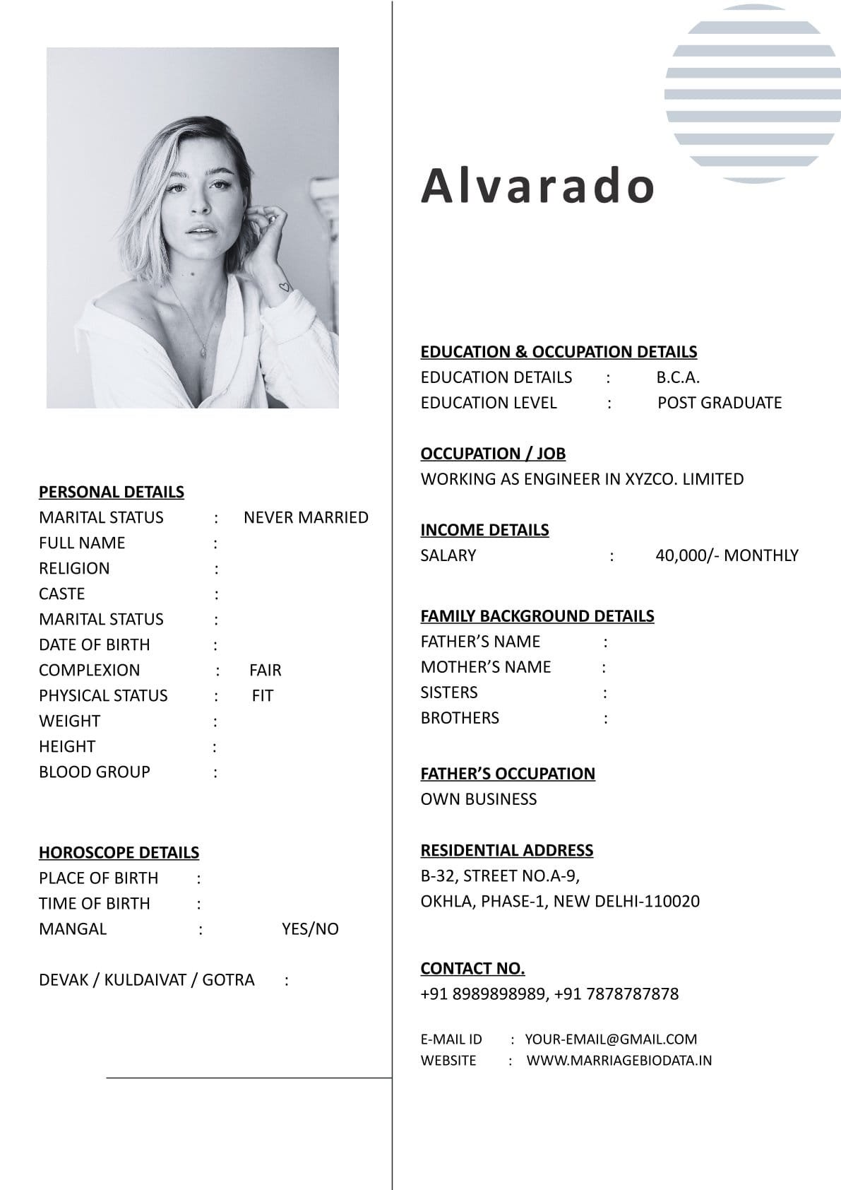 Download Wedding Biodata Word Free Format