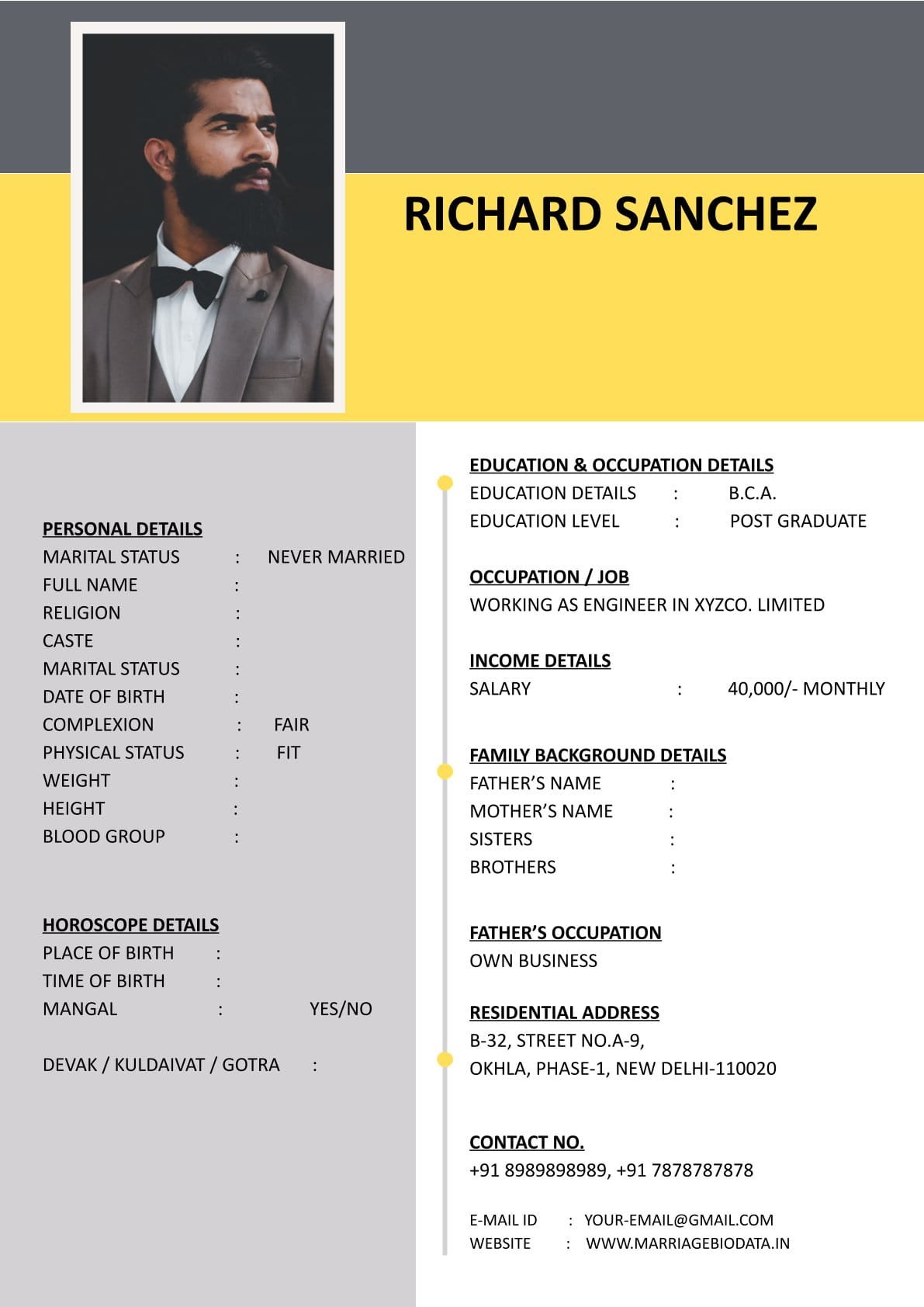 Easy Editable Wedding Biodata Word Template