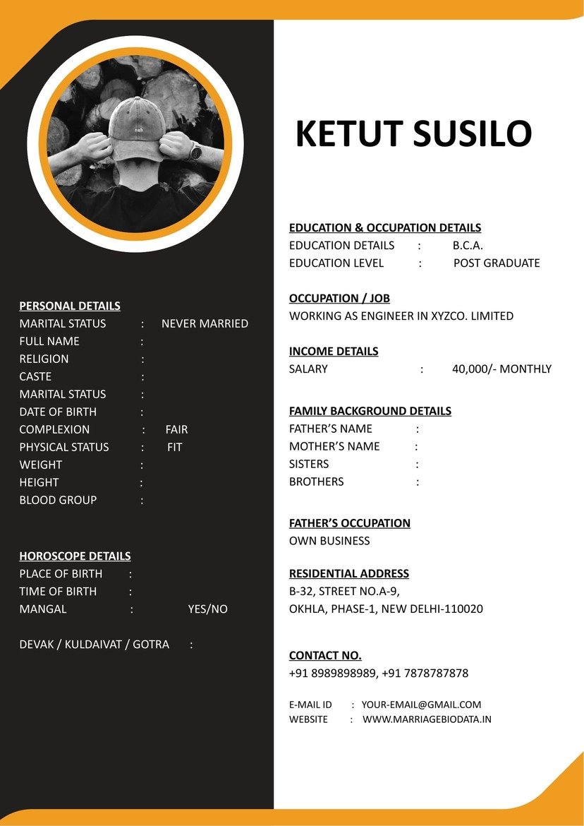 Editable Marriage Biodata Word Template Modern