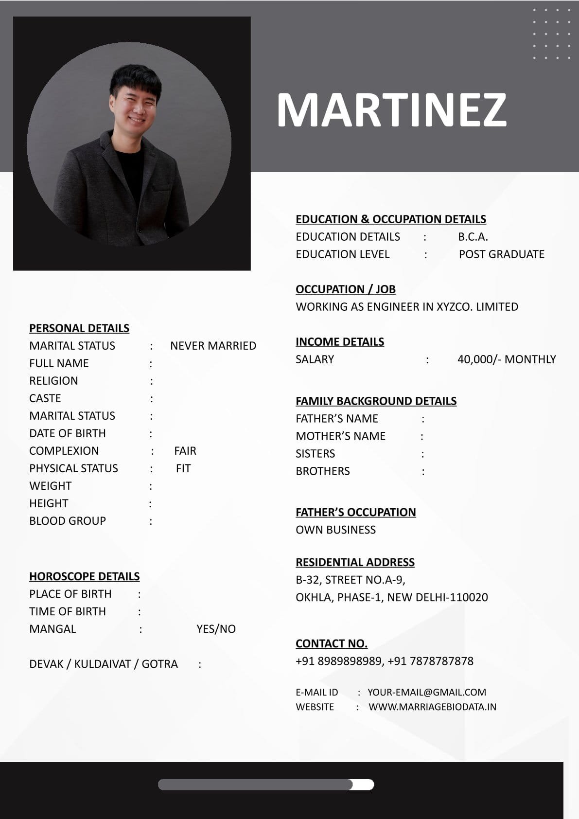 Editable Marriage Biodata Word for Download