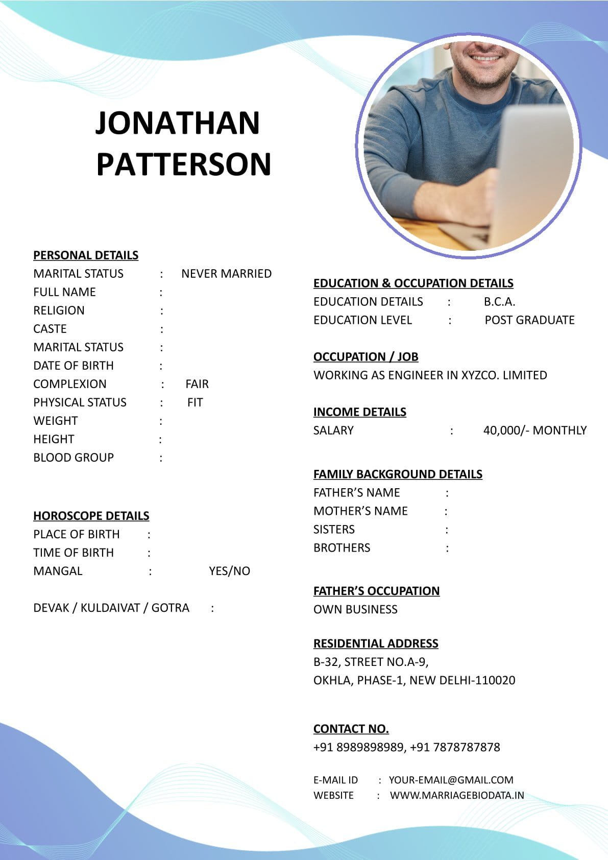 Editable Matrimony Biodata Word File Free