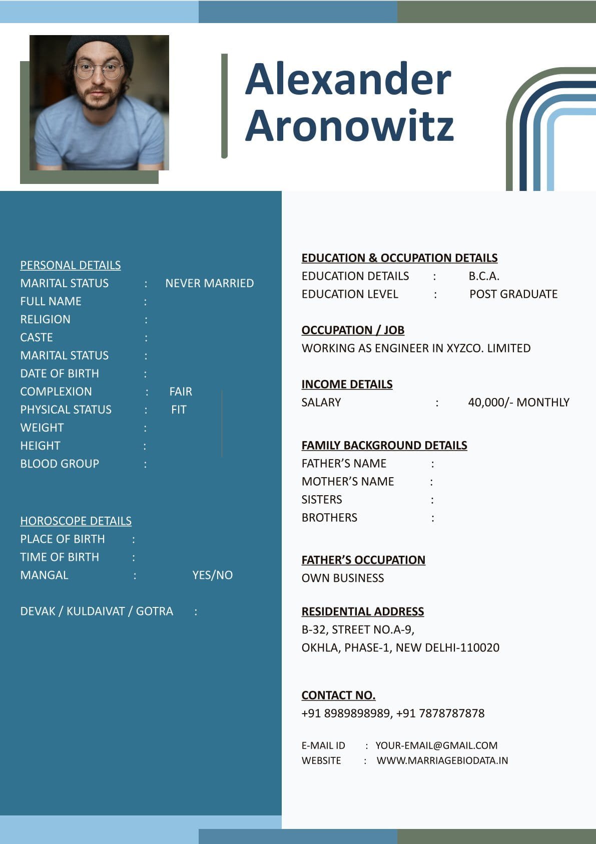 Free Download Marriage Biodata for Boy in Word