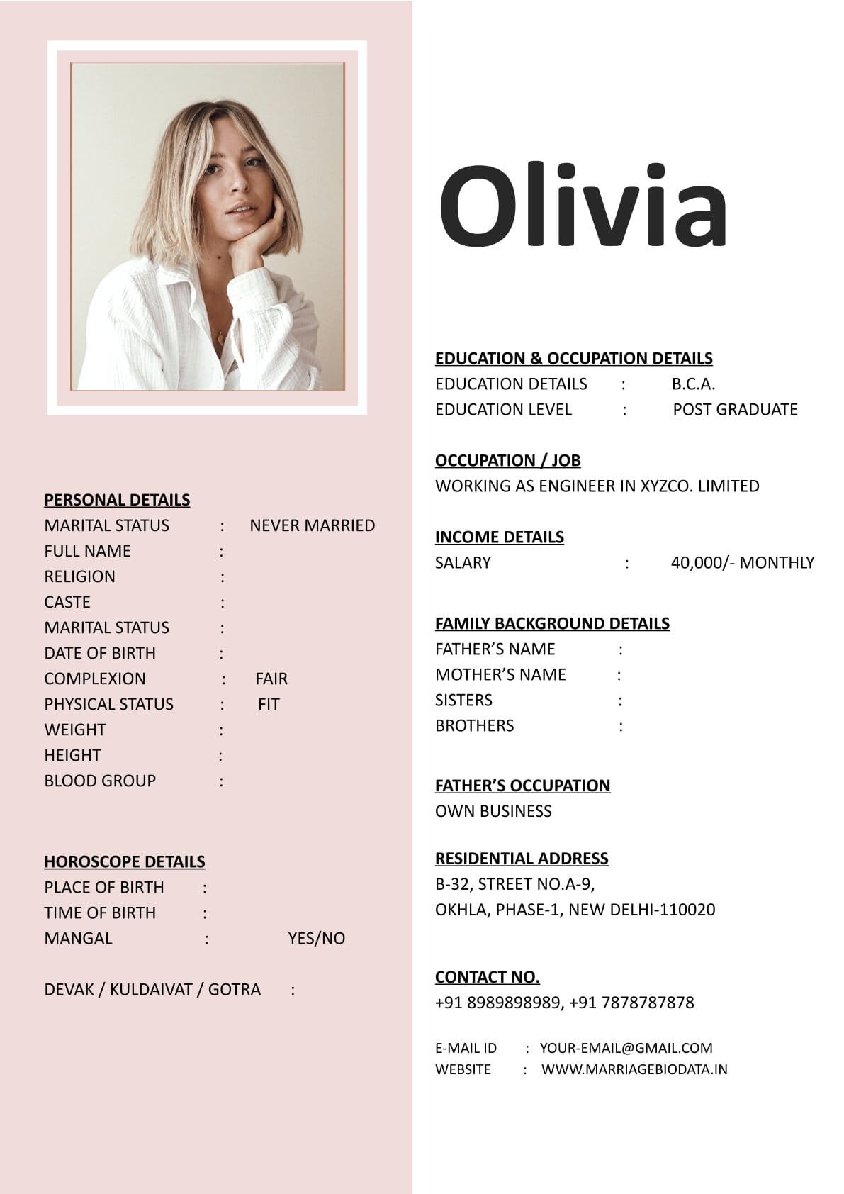 Free Download Wedding Biodata Word Format