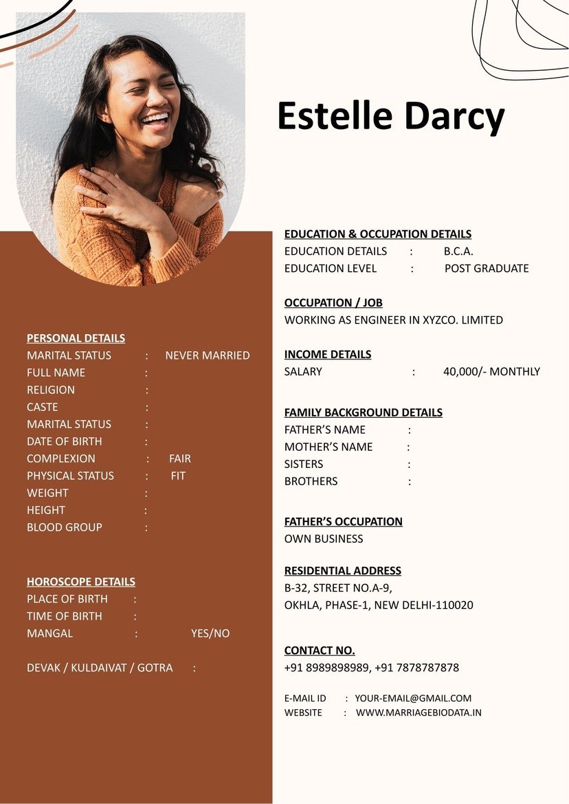 Free Download Wedding Biodata Word for Bride