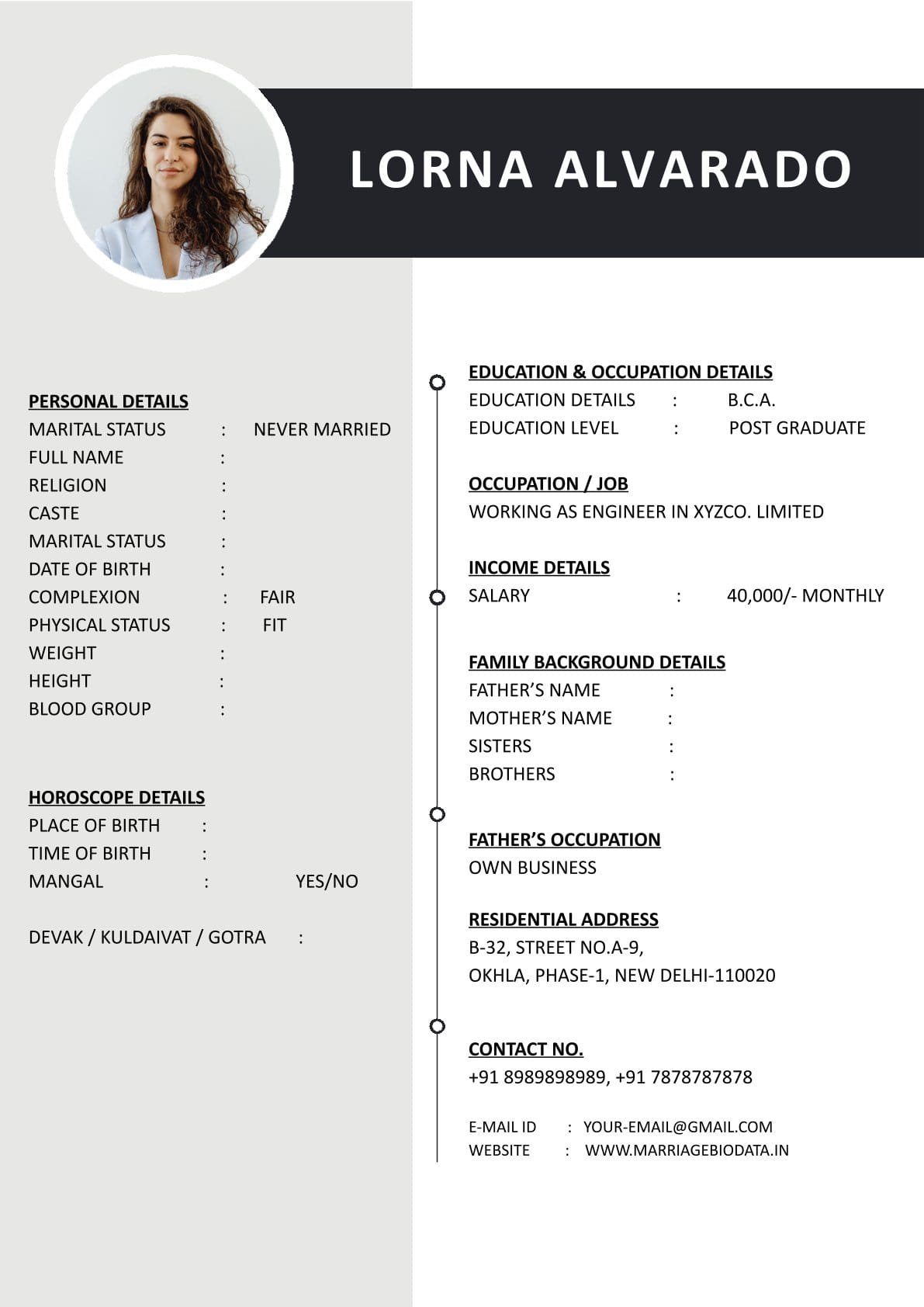 Free Editable Marriage Biodata Word Format