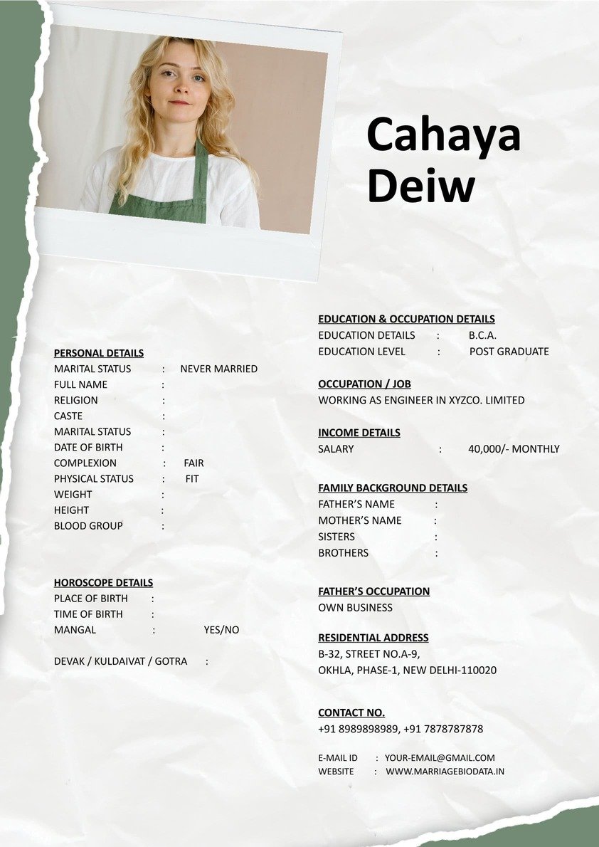 Free Marriage Bio Resume Word Format Download