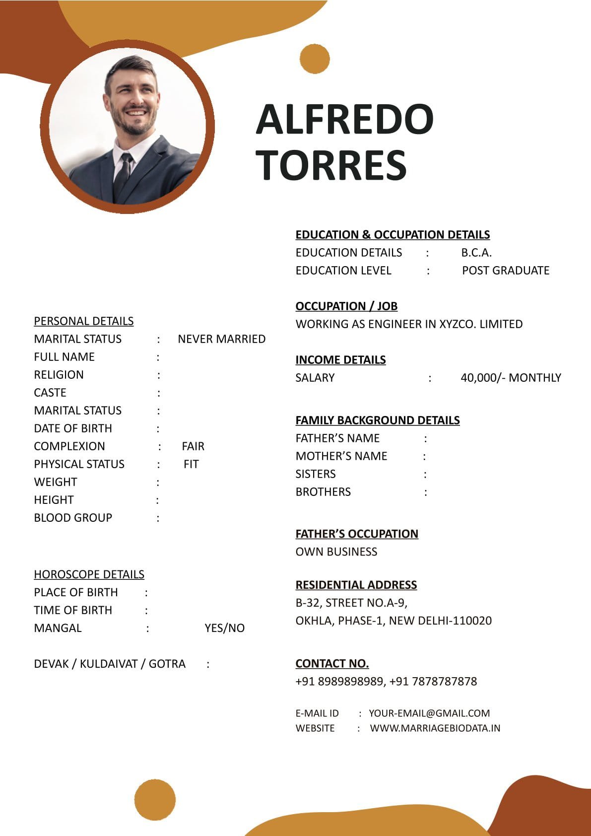 Free Marriage Biodata Form Word Download