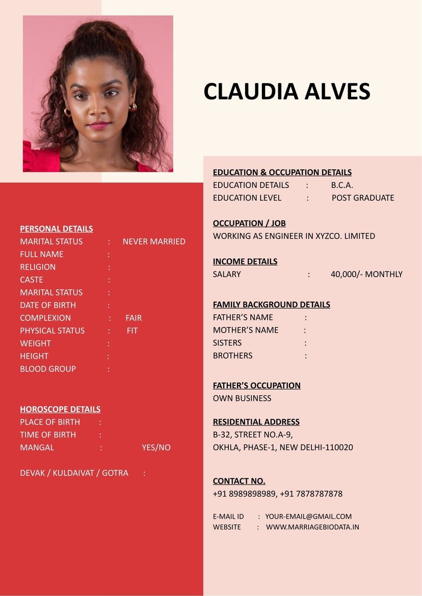 Free Marriage Biodata Format Word for Indian Boy