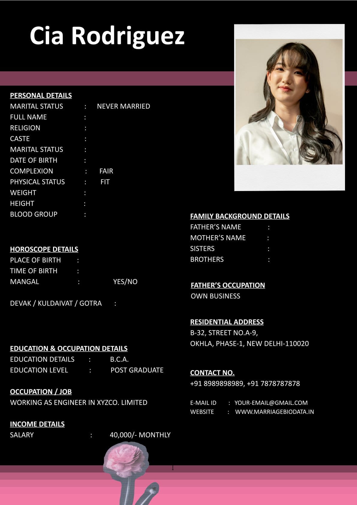 Free Marriage Biodata Format for Bride and Groom Download