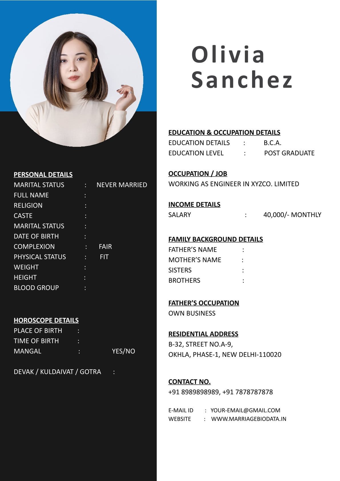 Free Marriage Biodata Word Format for Couples