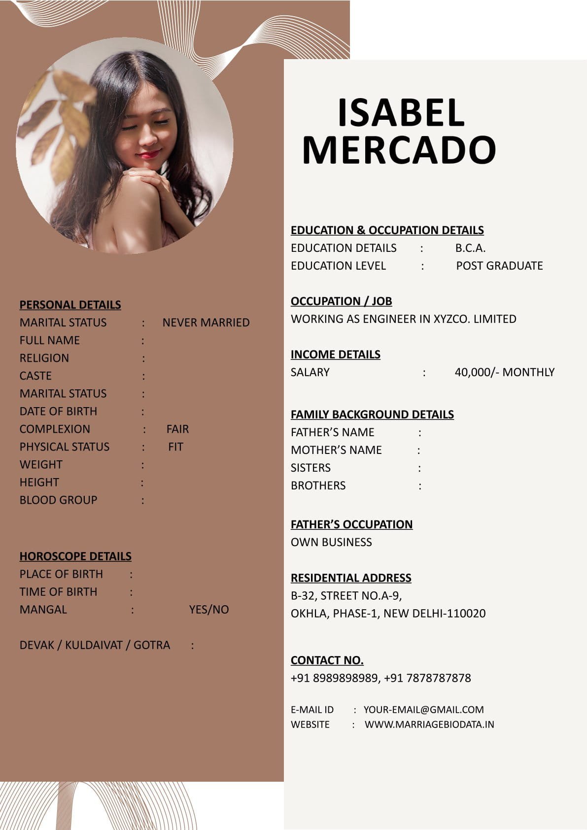 Free Marriage Biodata Word Template Download