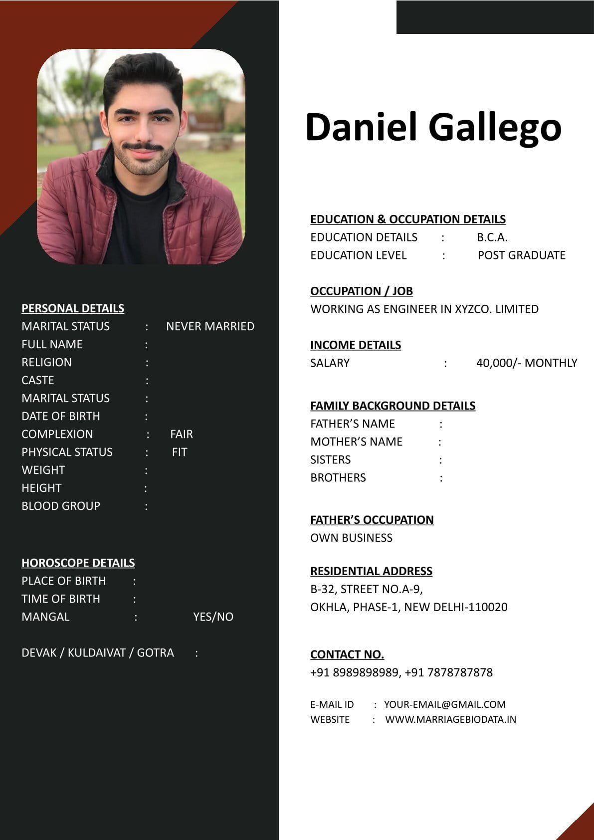 Free Marriage Biodata Word for Groom Download