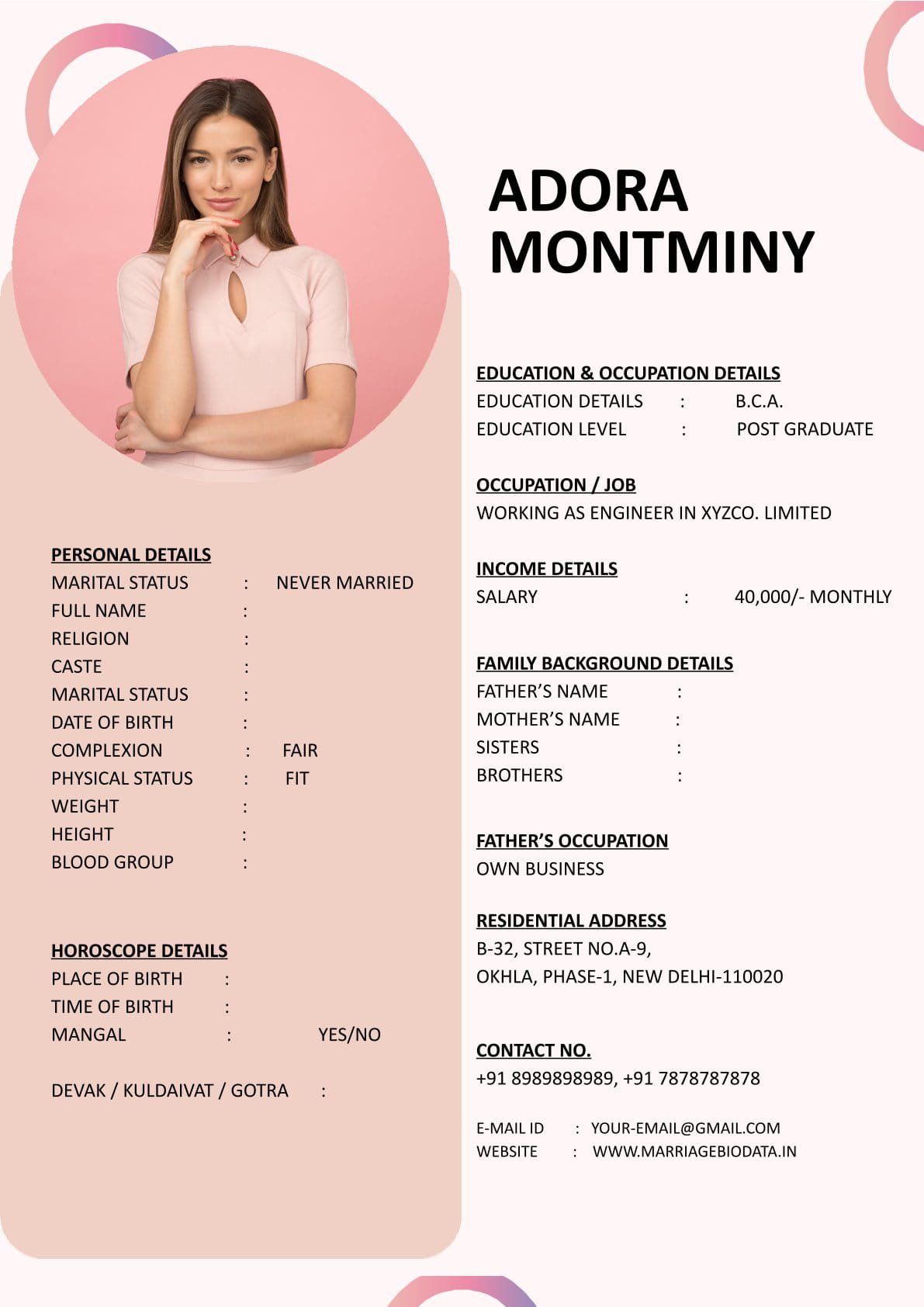 Free Matrimonial Biodata Template Word Format