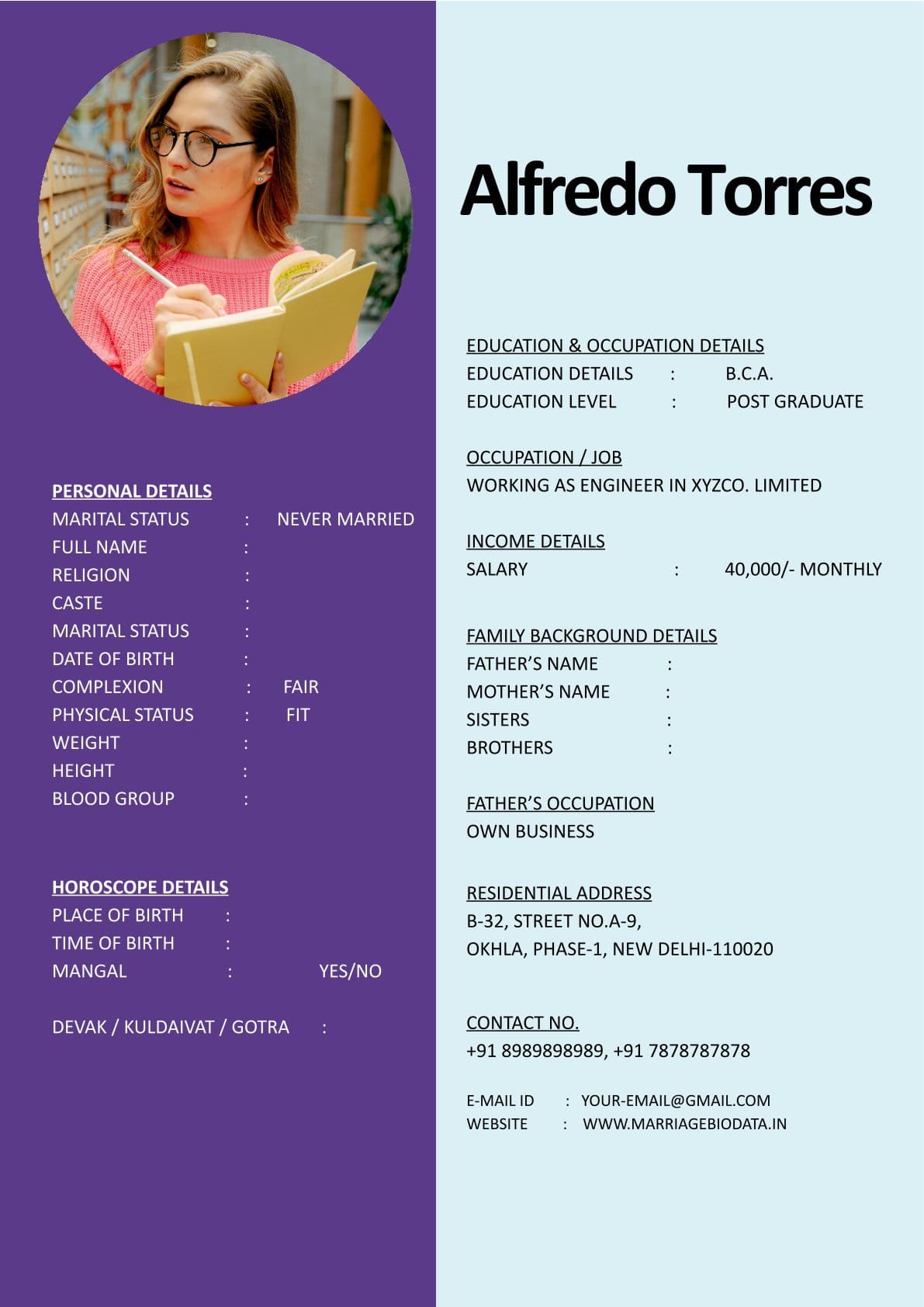 Free Matrimonial Info Word Format Download