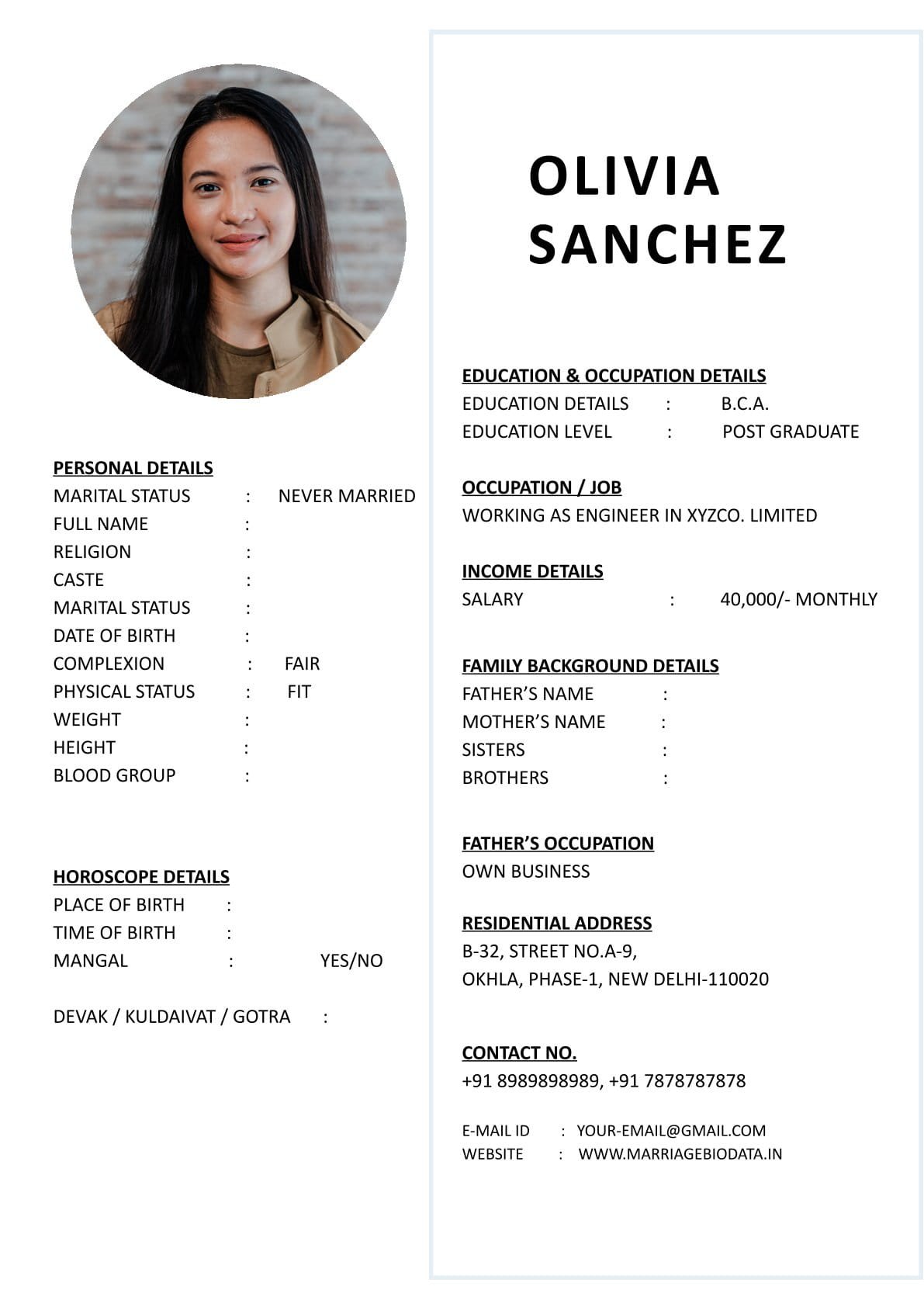 Free Matrimony Profile Word Format Download