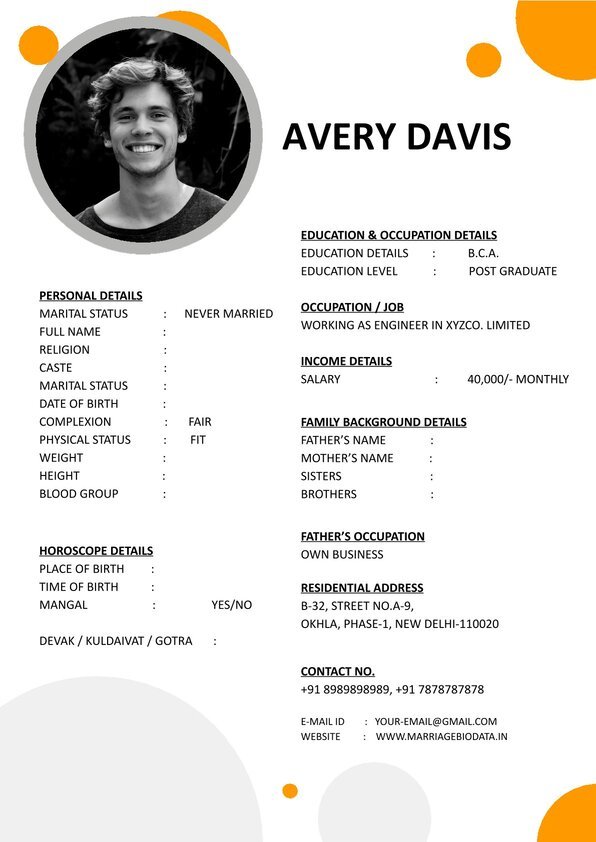 Free Matrimony Resume Word Download