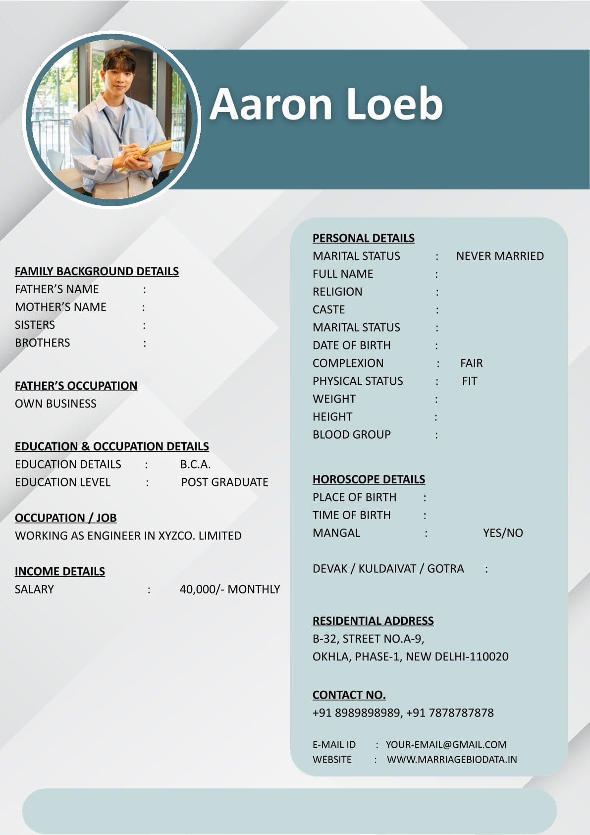 Free Wedding Biodata Format Editable Word Template