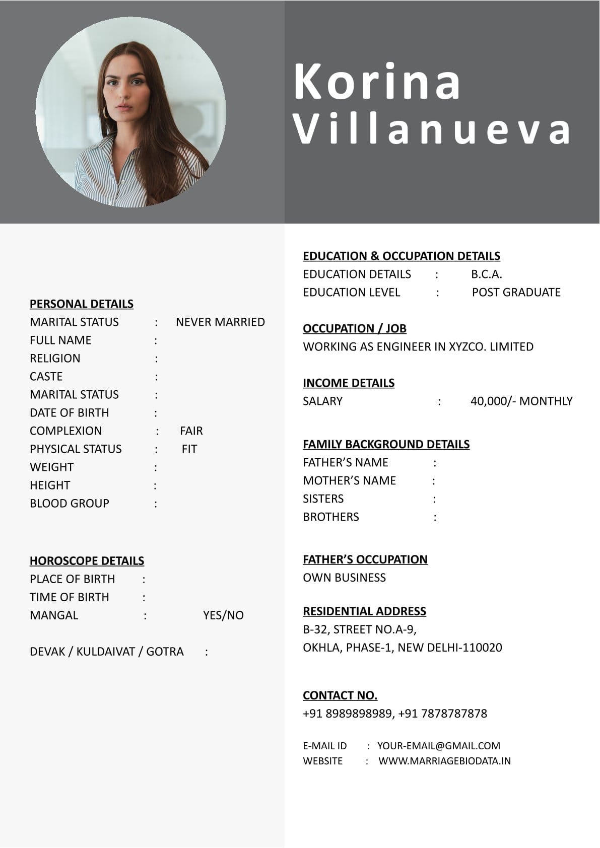 Free Wedding Biodata Word Format Printable