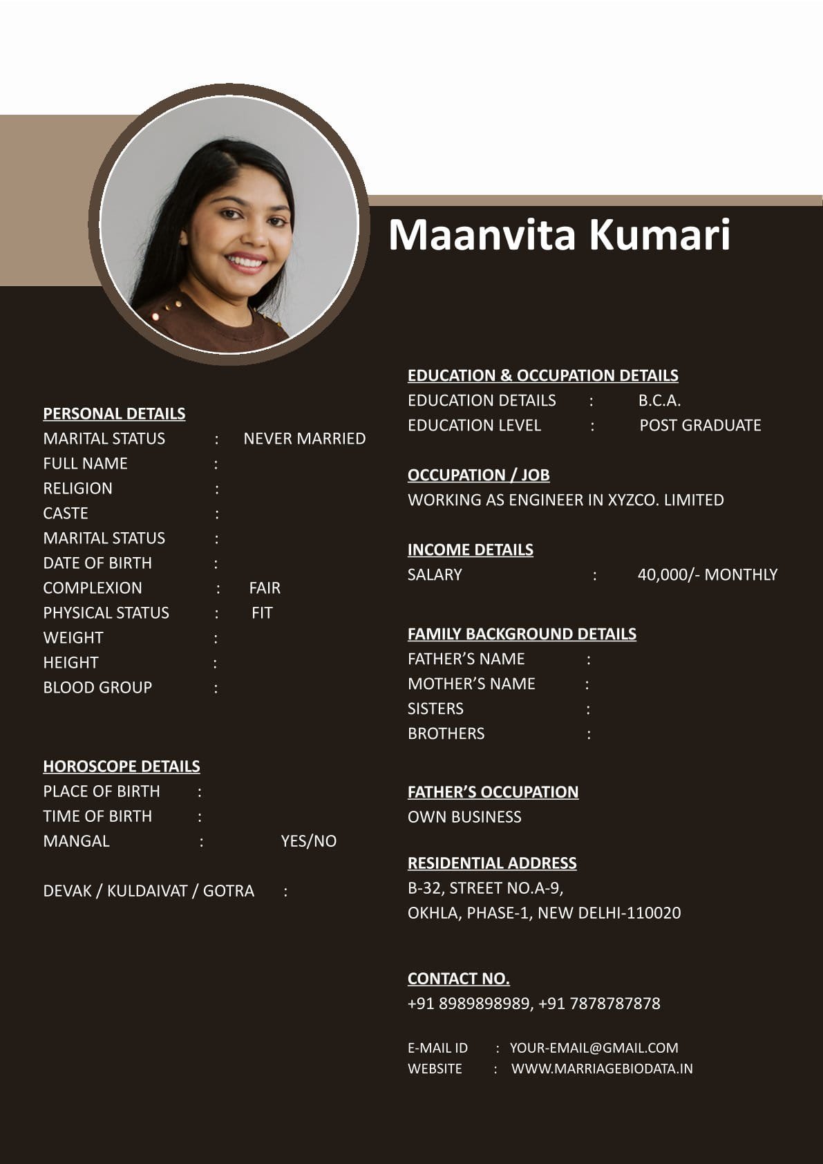 Free Wedding Biodata Word Template Download