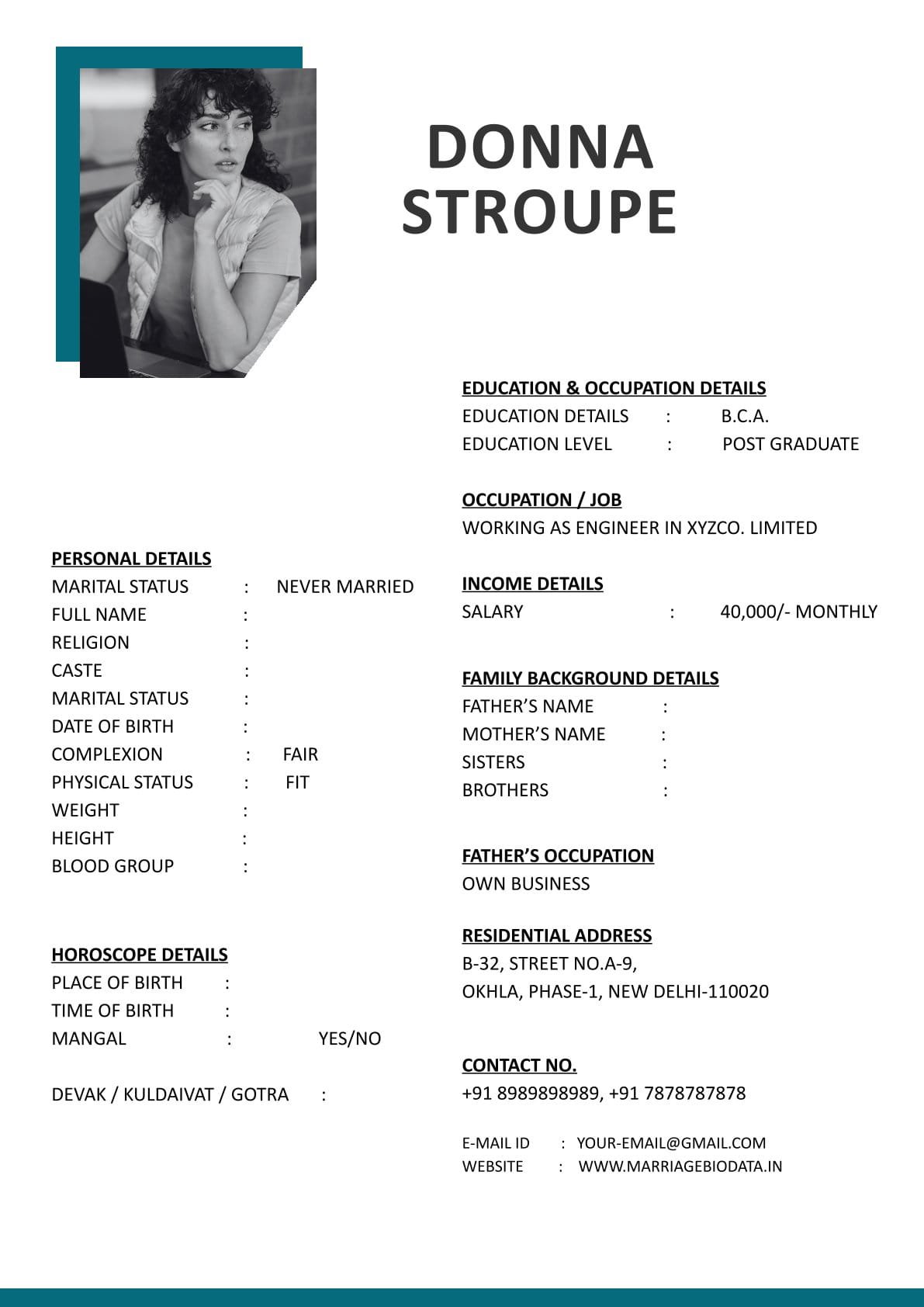 Latest Marriage Biodata Design Word Free Download