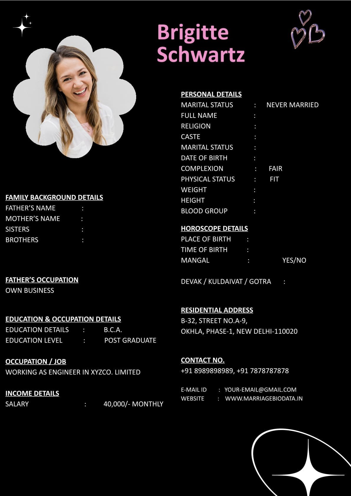 Latest Wedding Biodata Template Word Free Download