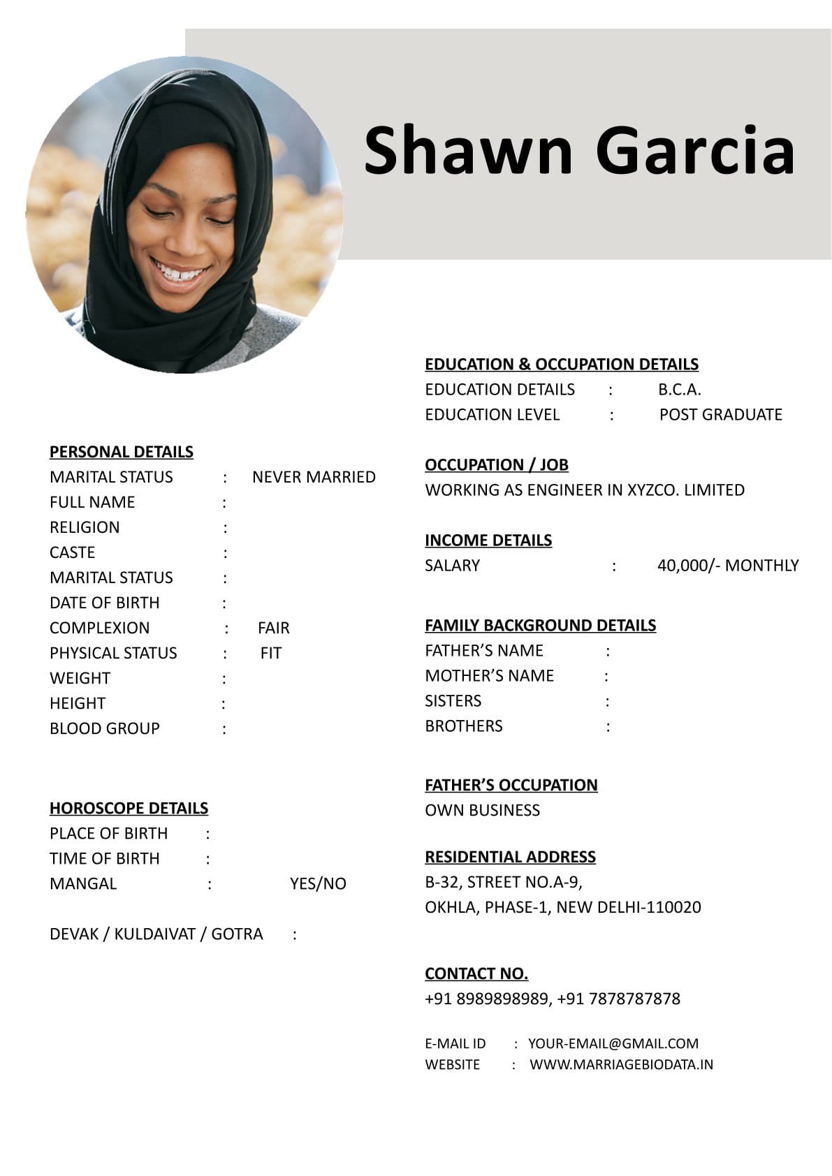 Latest Wedding Biodata Word Format Download