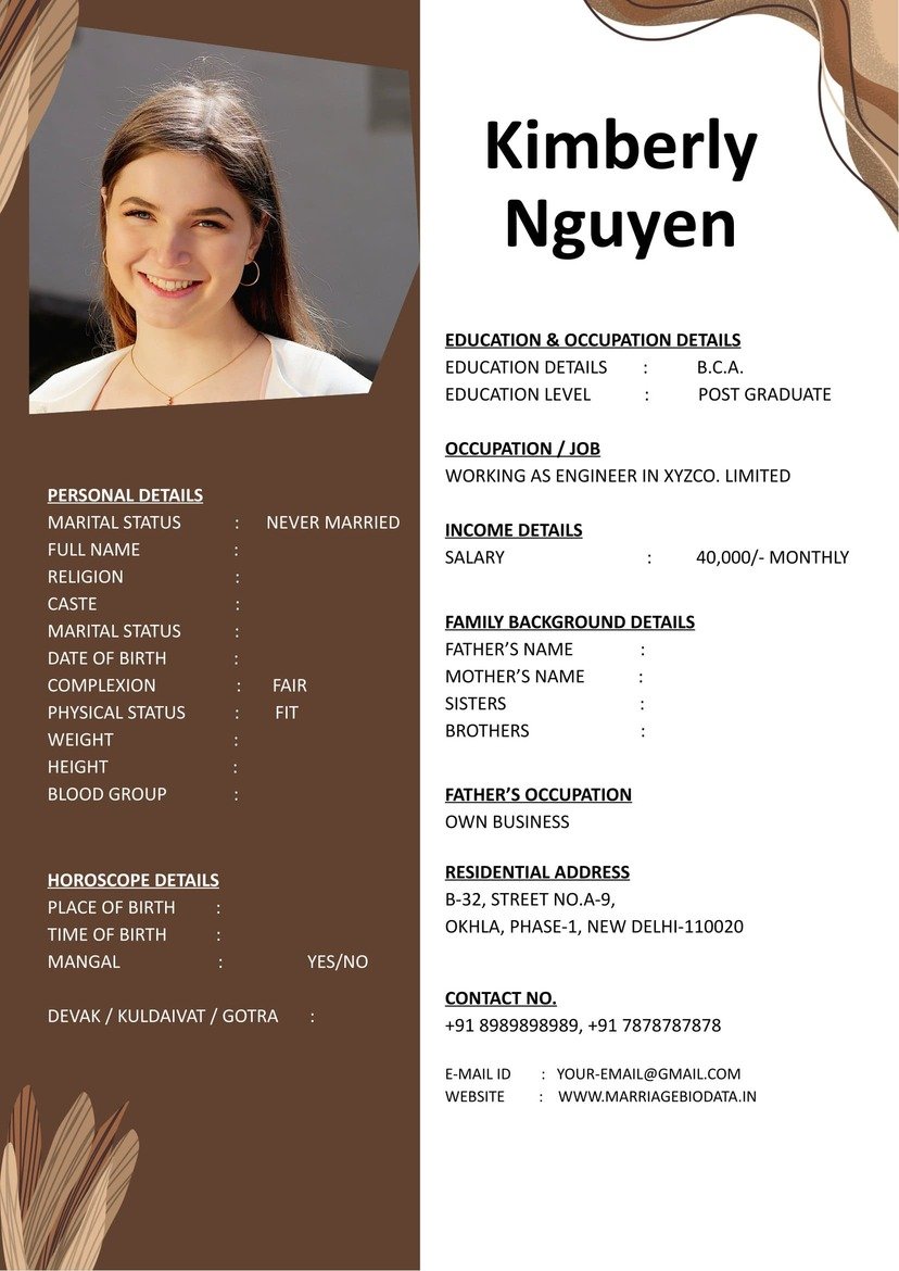 Latest Wedding Biodata Word Format Free Download