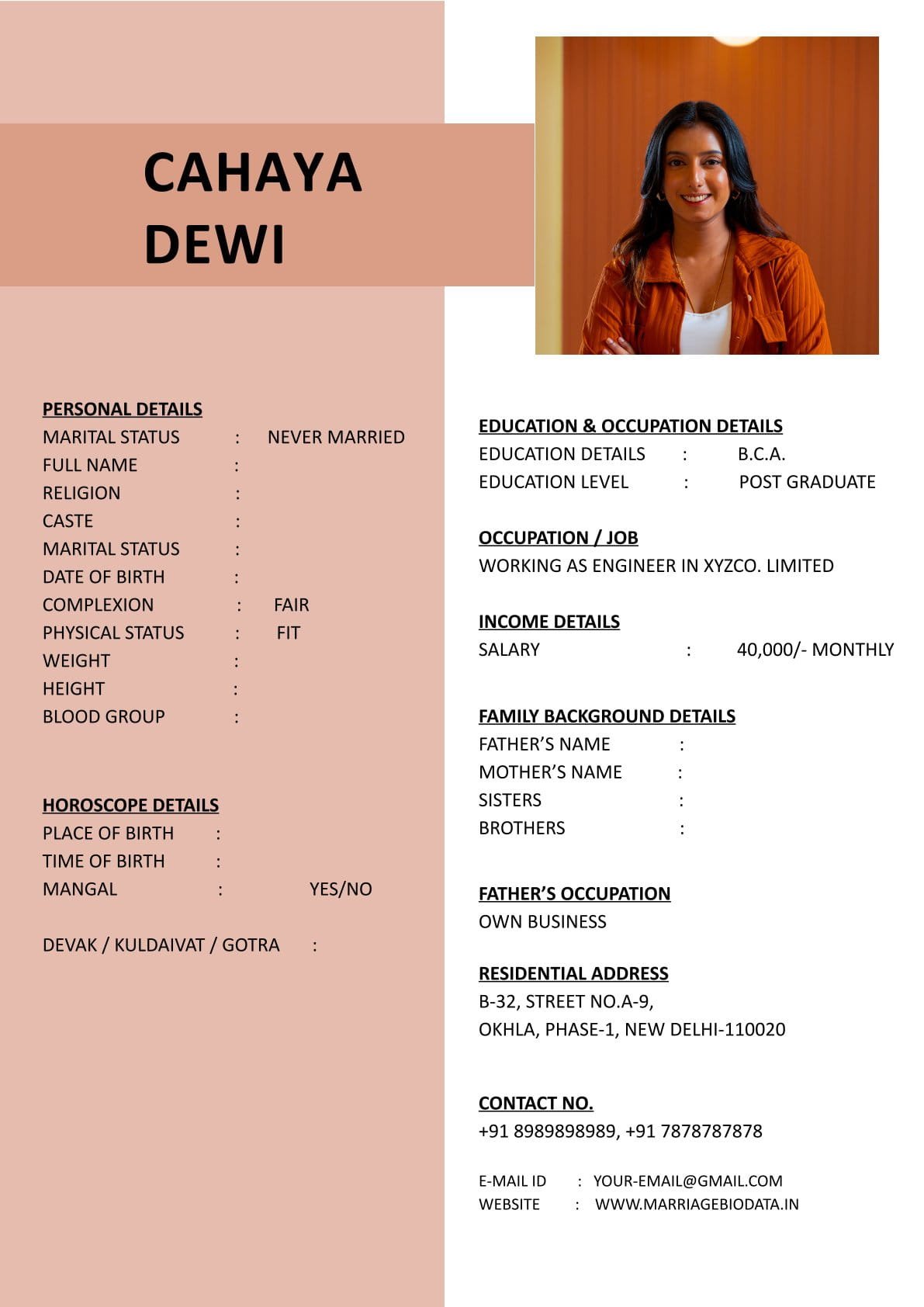 Marriage Bio Data Word Format for Easy Editing