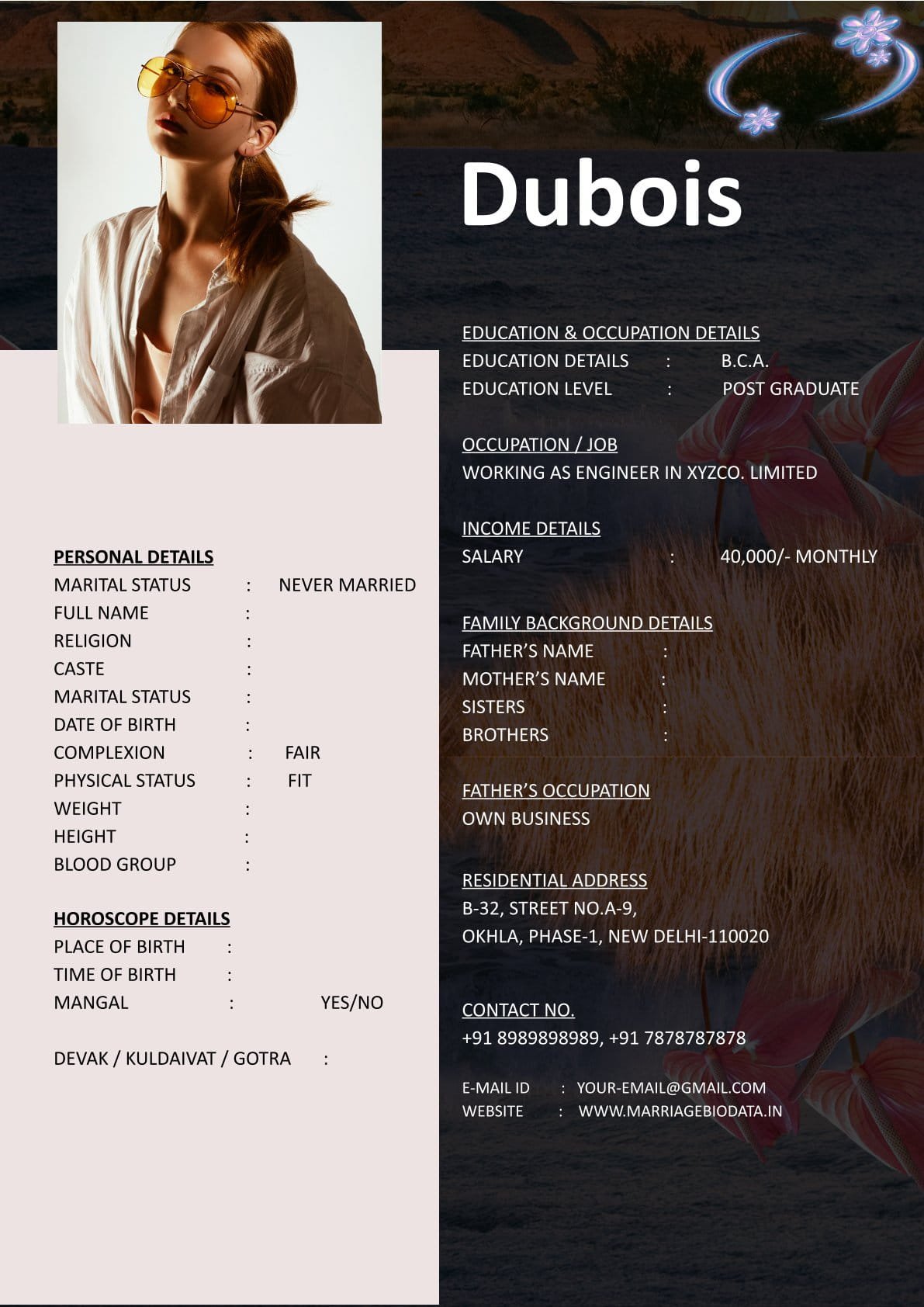 Marriage Bio Sheet Word Template Free