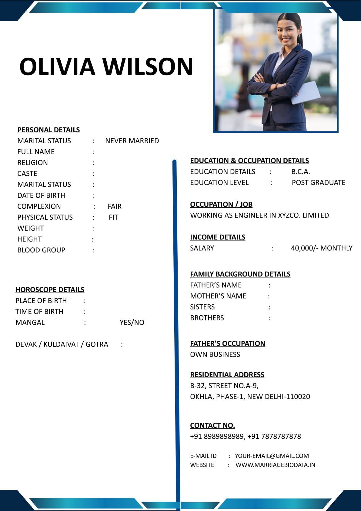 Marriage Bio Template Word Clean Design