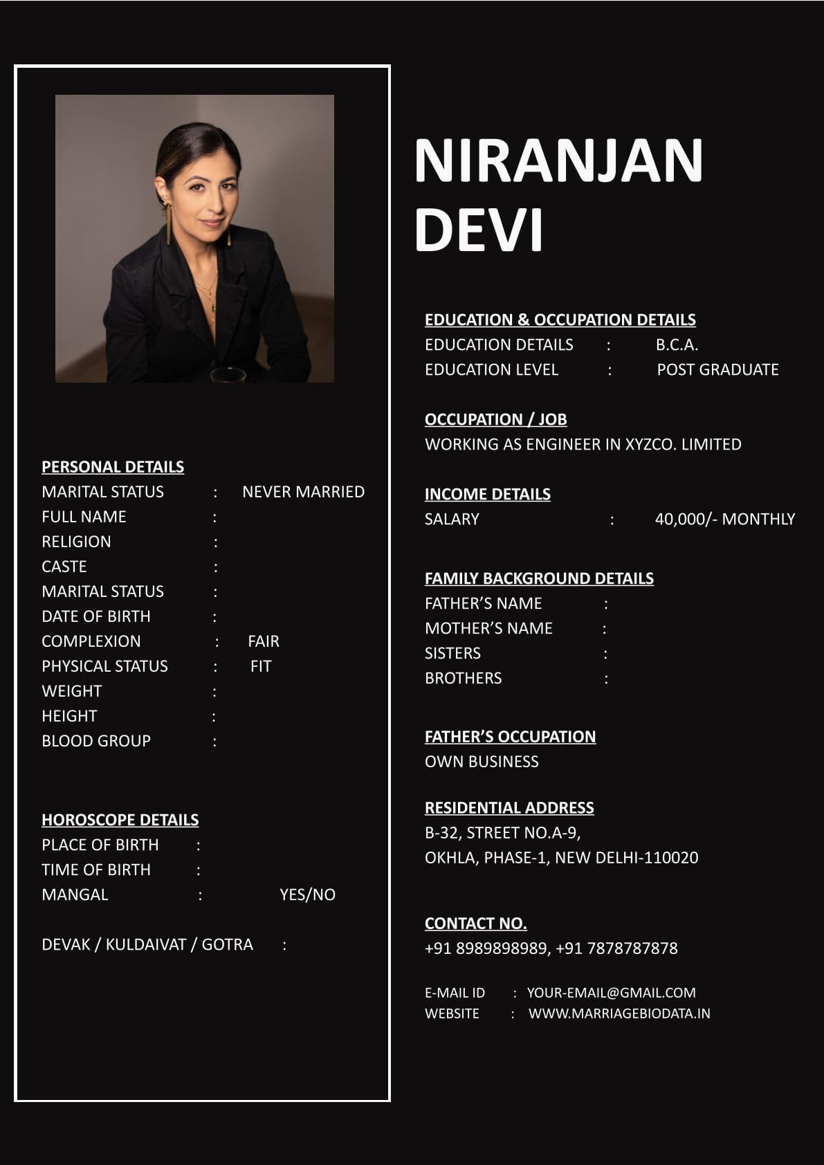 Marriage Biodata Format Word Premium Style