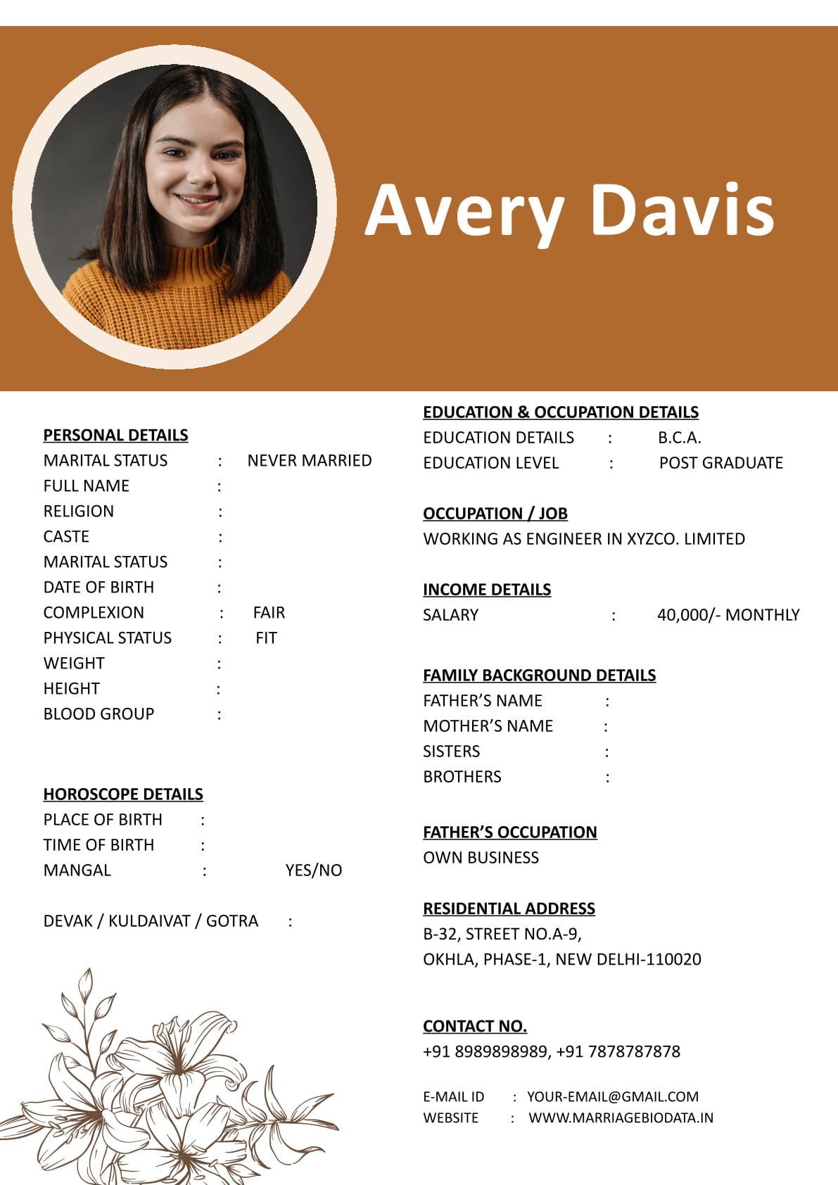 Marriage Biodata Format Word for Easy Editing