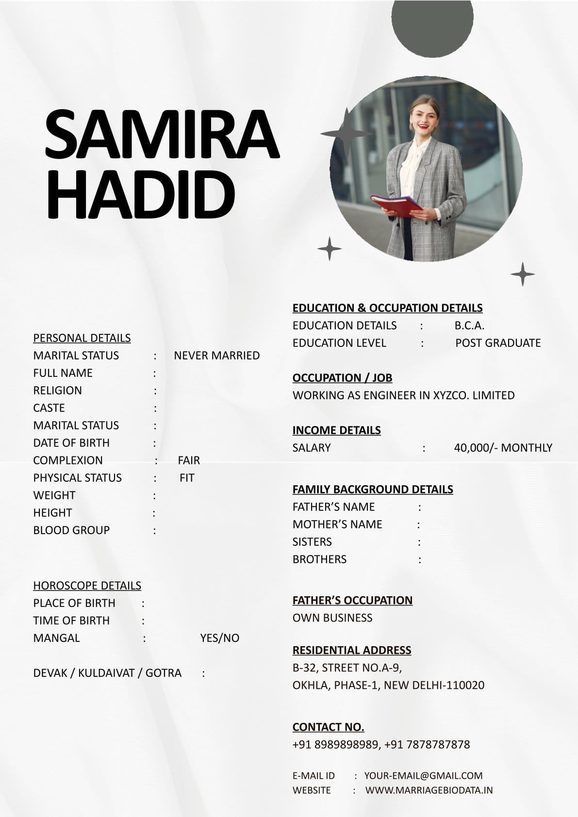 Marriage Biodata Layout Word Template Free