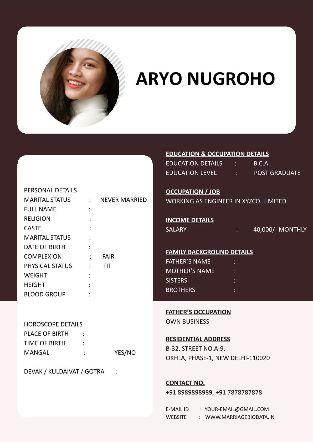 Marriage Biodata Sample Format Word Download