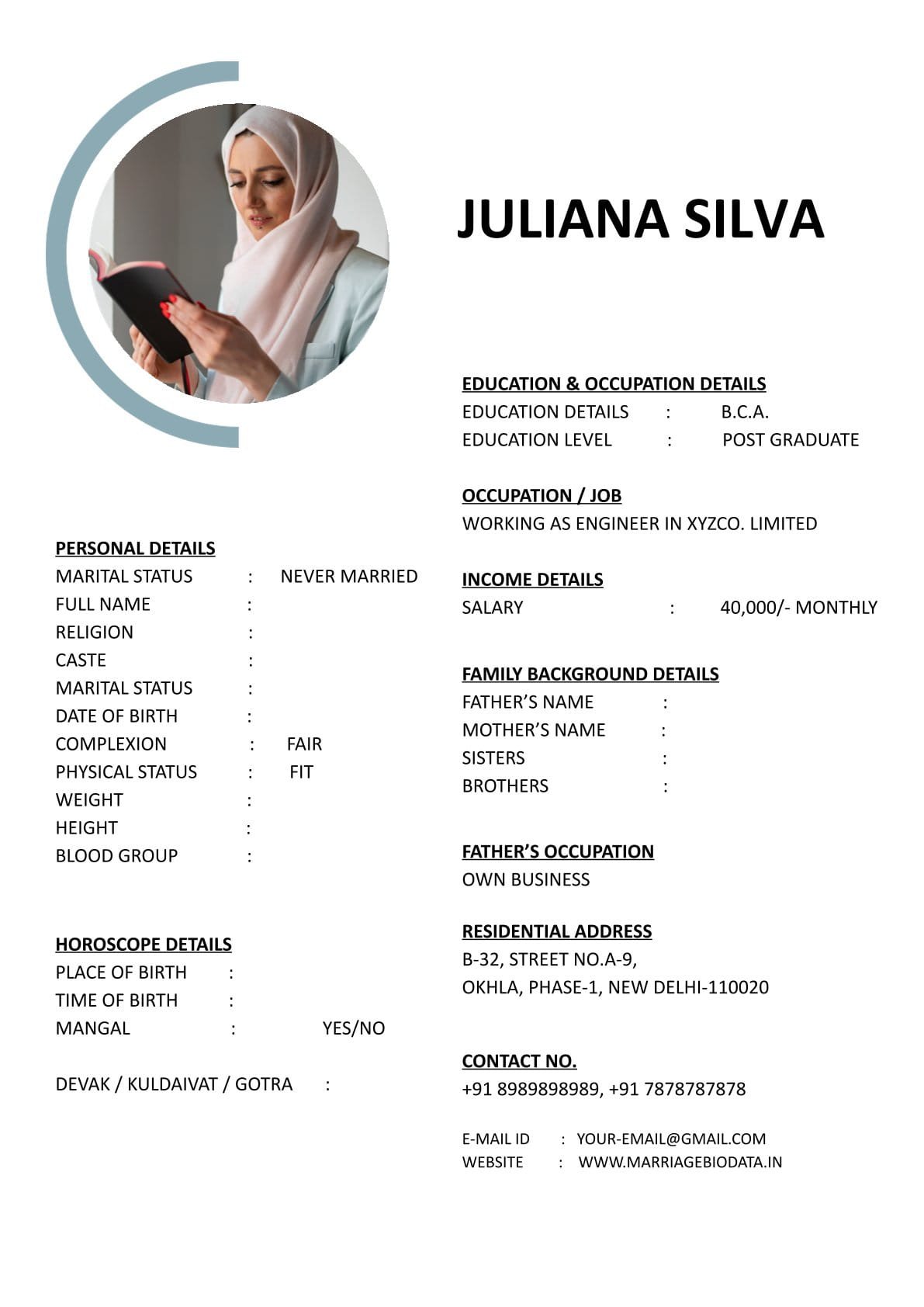 Marriage Biodata Template Word Easy Download